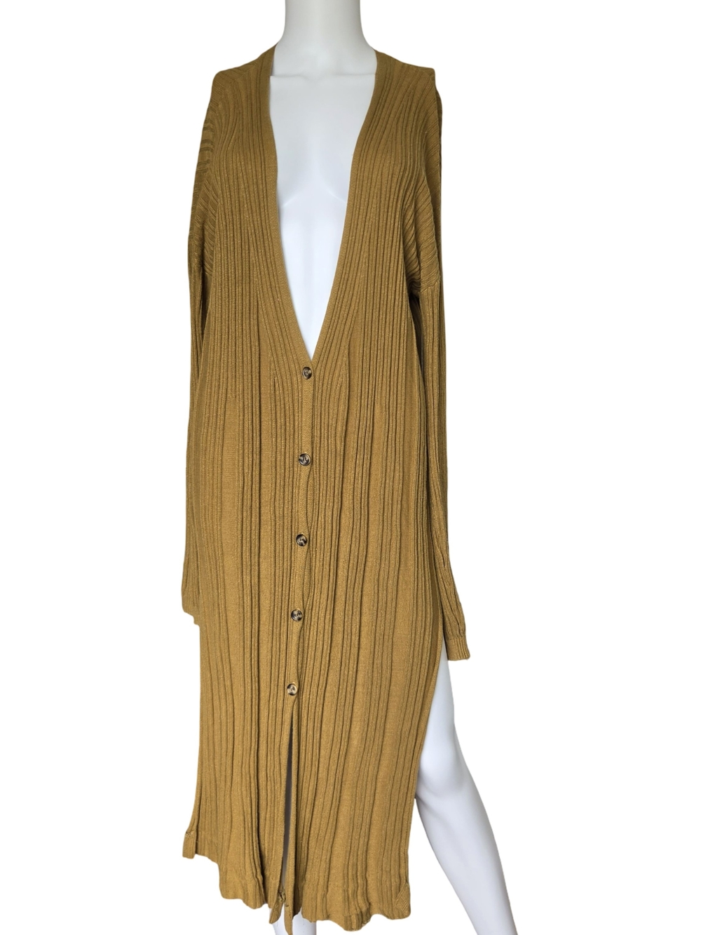 Free People Ribbed Knit Sweater Dress Long Cardigan V Neck Womens Size Large